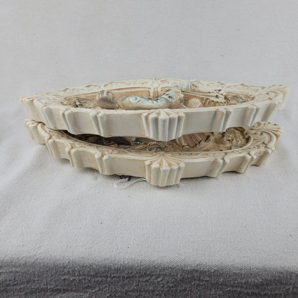 Vintage 1962 Jayess United Chicago Chalkware Wall Plaques Rococo Couple Set of 2